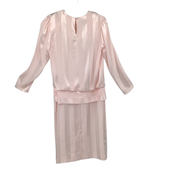 Alexis Women's Pink 11/12 Satin Stripe Blouson Puffed Shoulder Dress 80’s Vtg - Picture 4 of 9